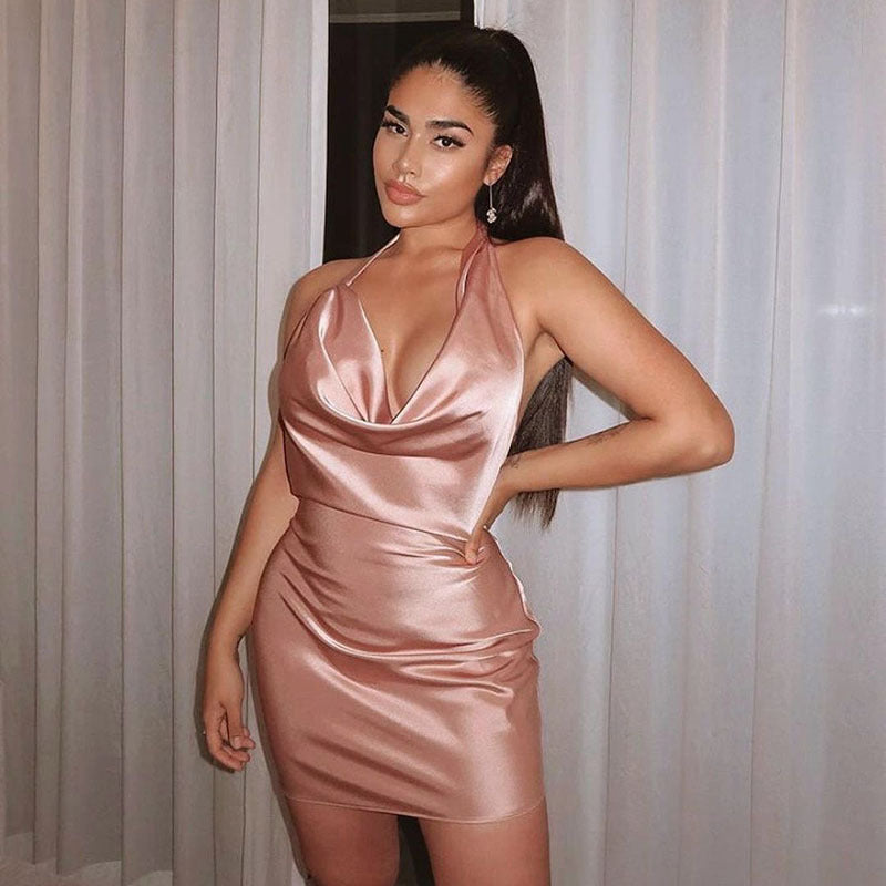 Satin Mini Dress -Backless