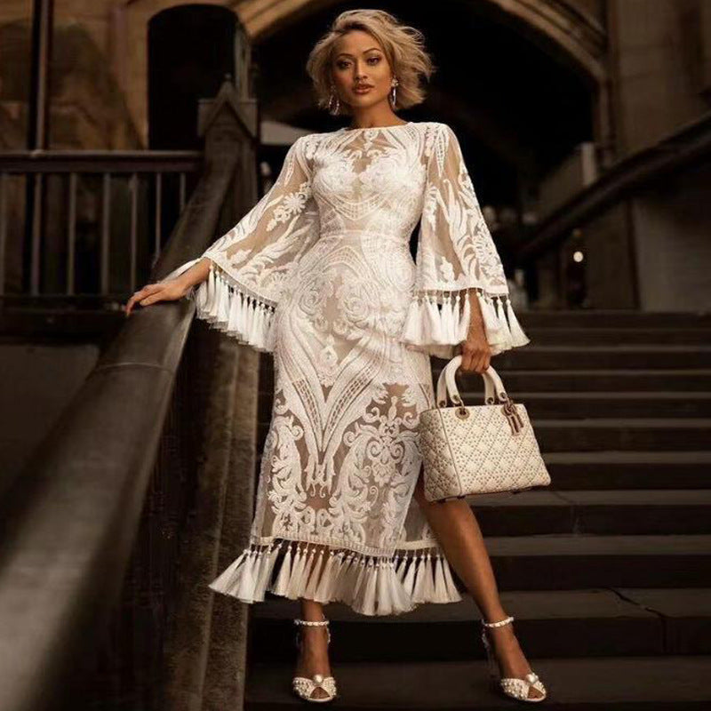 Riley Lace Embroidered Tassel Dress