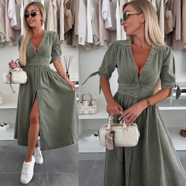 Lola Loose Denim Long Button Dress