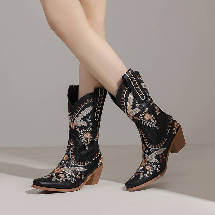 Embroidery Knee-high Cowboy Boots