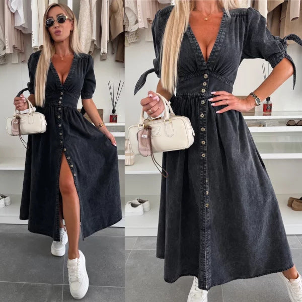 Lola Loose Denim Long Button Dress