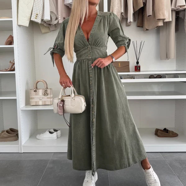 Lola Loose Denim Long Button Dress