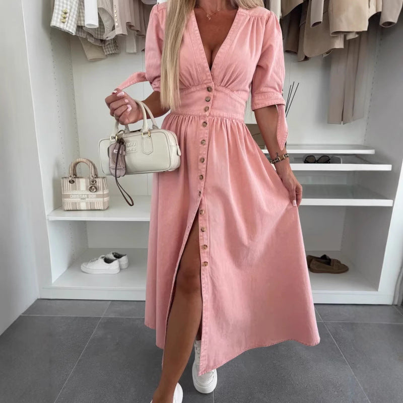 Lola Loose Denim Long Button Dress