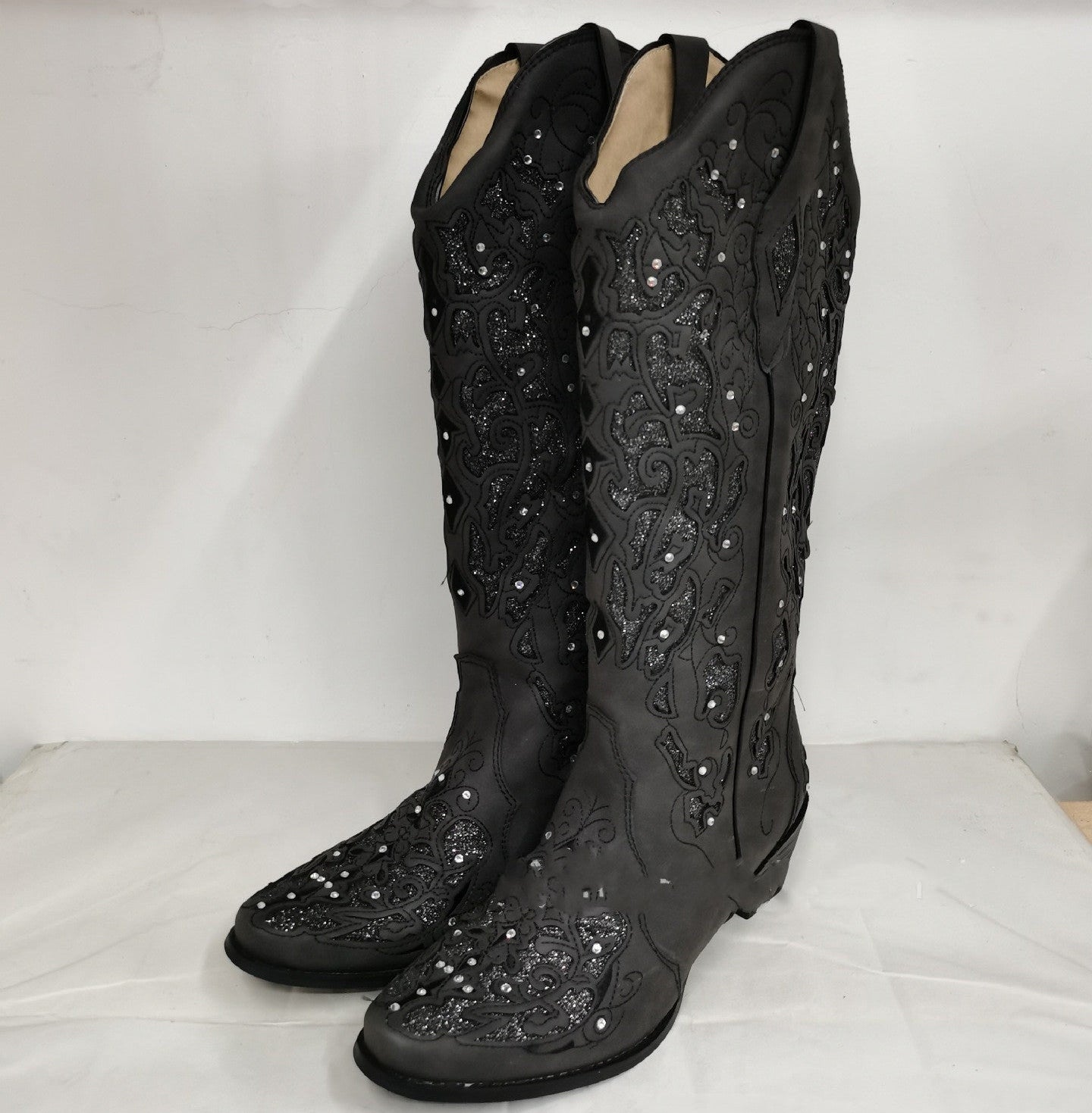 Rhinestone Hollow Flower High Boots