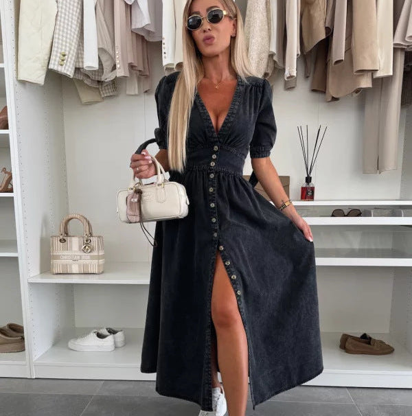 Lola Loose Denim Long Button Dress