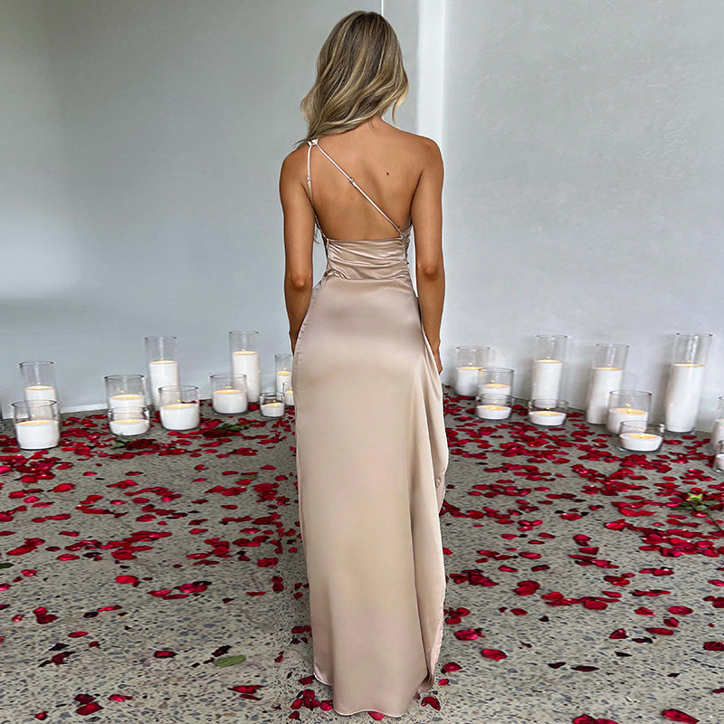 Satin Backless Slit Dress Elegant Slim-fit