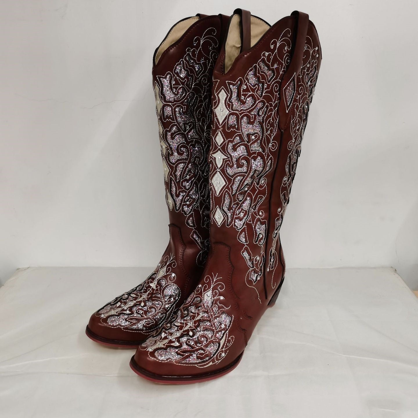 Rhinestone Hollow Flower High Boots