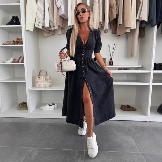 Lola Loose Denim Long Button Dress