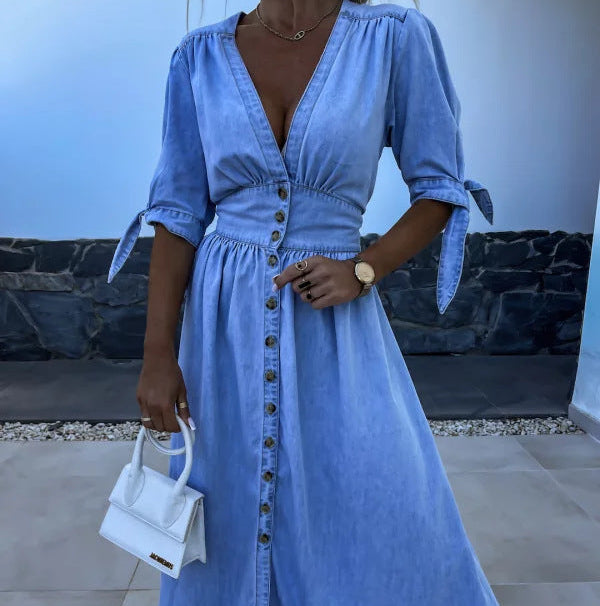 Lola Loose Denim Long Button Dress