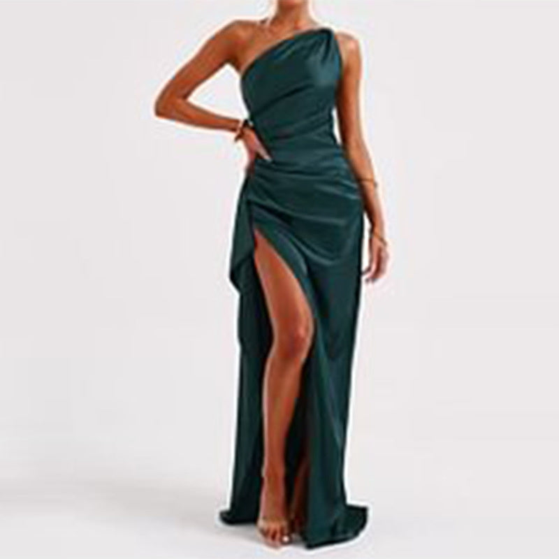 Satin Backless Slit Dress Elegant Slim-fit