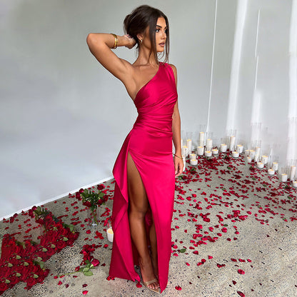 Satin Backless Slit Dress Elegant Slim-fit