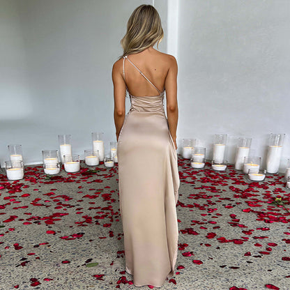 Satin Backless Slit Dress Elegant Slim-fit
