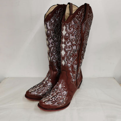 Rhinestone Hollow Flower High Boots